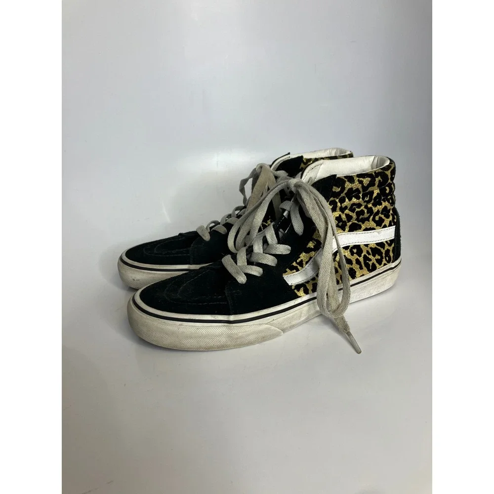 Vans black animal‎ print hightop sneakers US Juniors size 5 skateboard casual